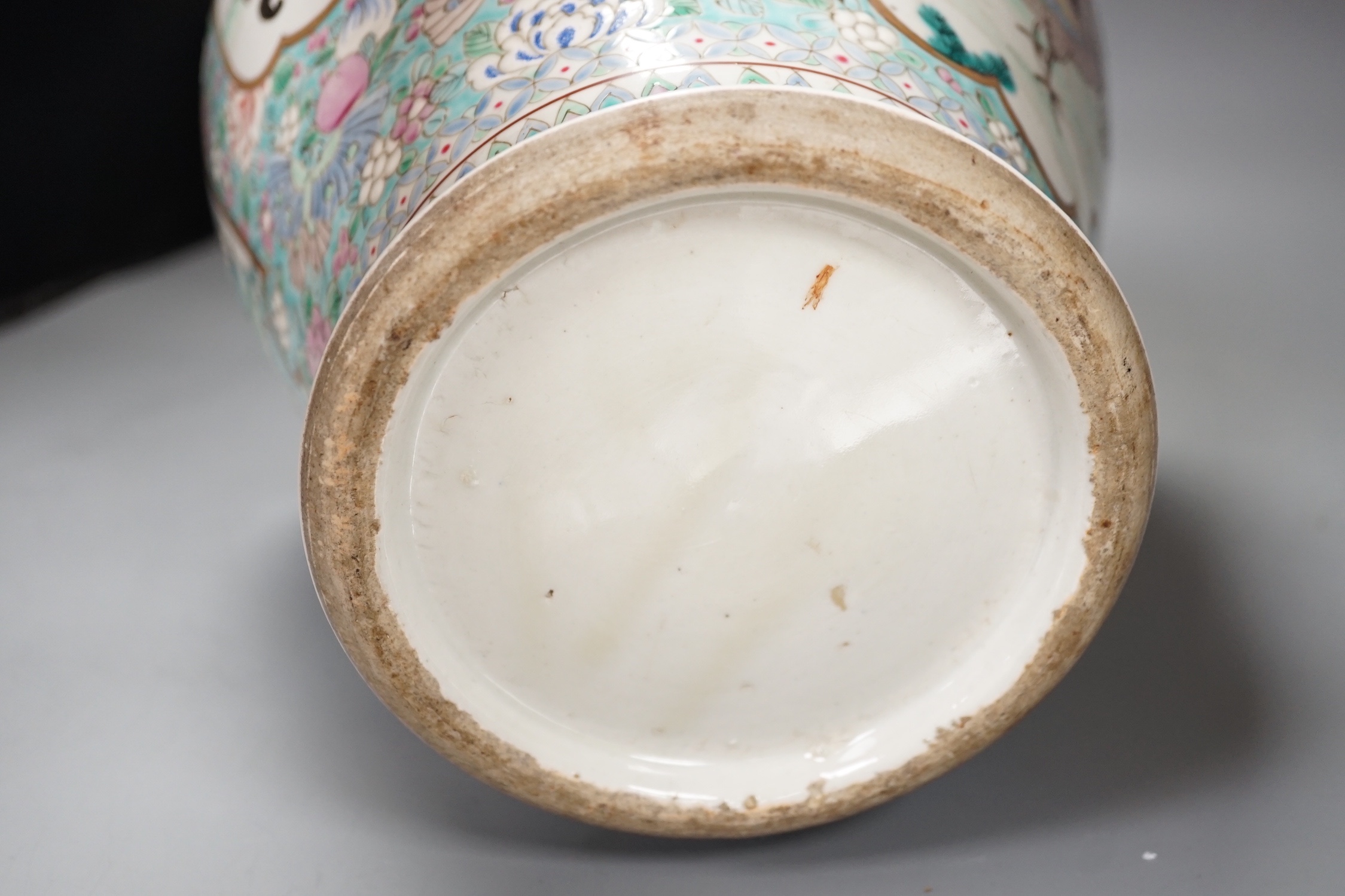 A Japanese famille rose ‘peacock’ vase circa 1900. 45cm
